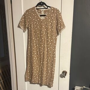 Elegant Tan Polka Dot Midi Dress